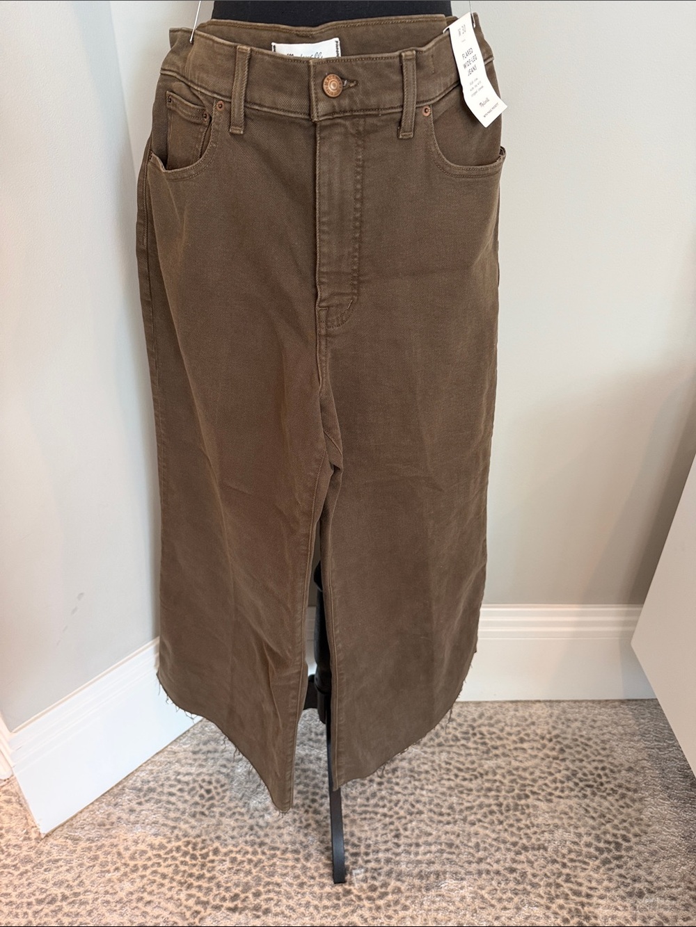 Madewell Olive Brown High-Rise Midi Skirt with Front Slit
